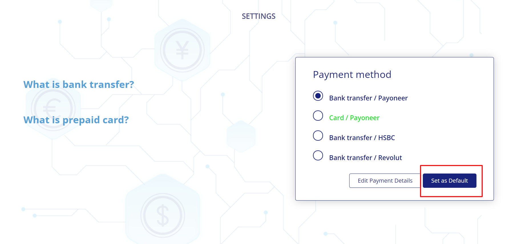 default payment mean